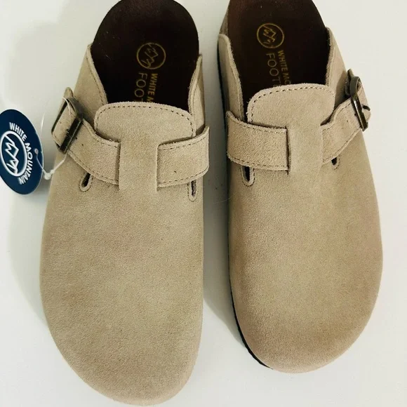 NEW! LEATHER White Mountain Clogs Mules Slip On Shoes NWT Size 8 Beige Women - Picture 5 of 12